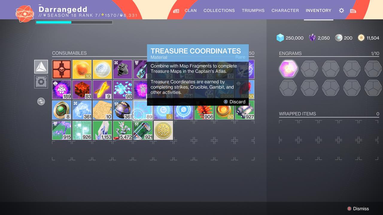 You can see how many Treasure Coordinates you have in your inventory.