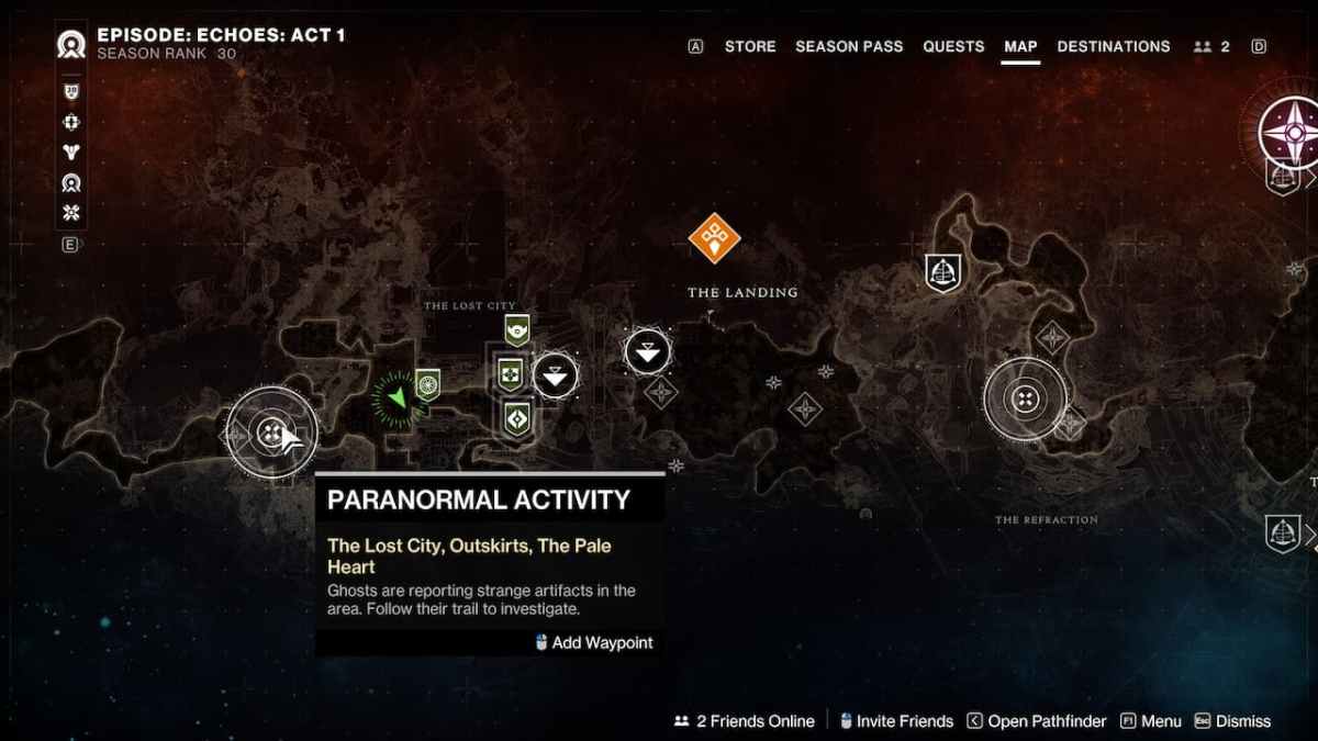 Destiny 2 Paranormal Activity The Lost City Outskirts Location