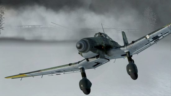 A WW2 fighter plane traverses the fog in Sturmovik: Battle of Stalingrad, one of the best flying and plane games.