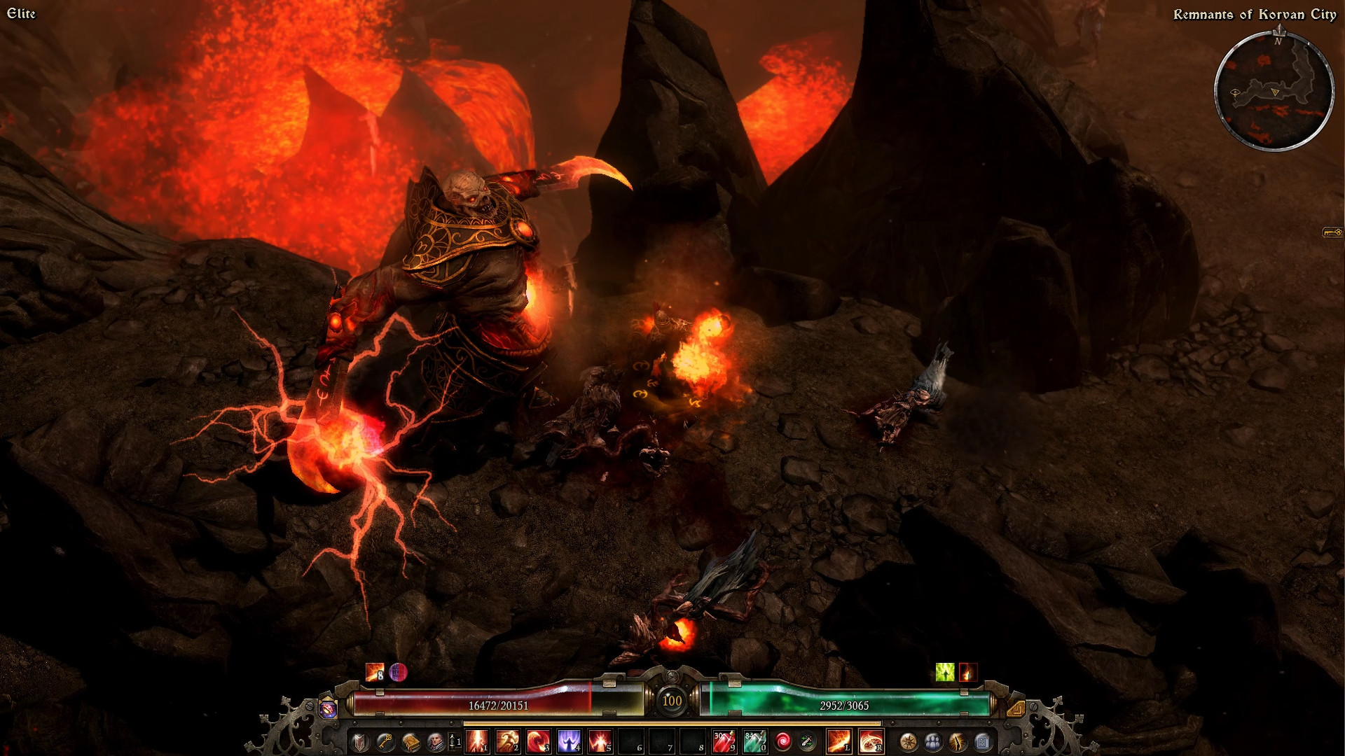 Dark Fantasy ARPG Grim Dawn gets big update to rival Diablo 4 Season 4 - A character fights a giant demon in a lava-filled cavern.