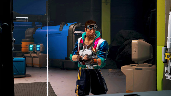 Ascendant preview: a man in colorful 80s clothing holding a gun