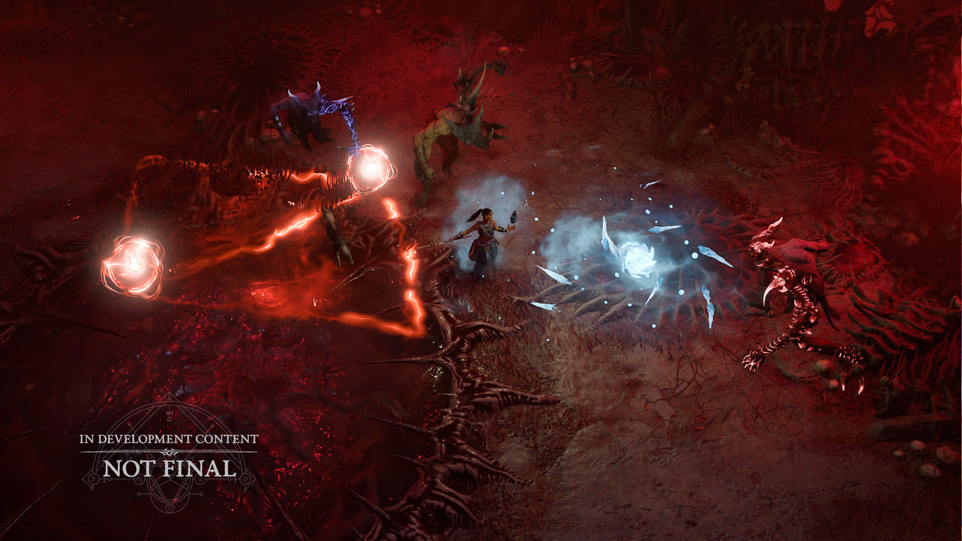 Diablo 4 Season 5 Infernal Hordes - A sorcerer fights the minions of Hell.