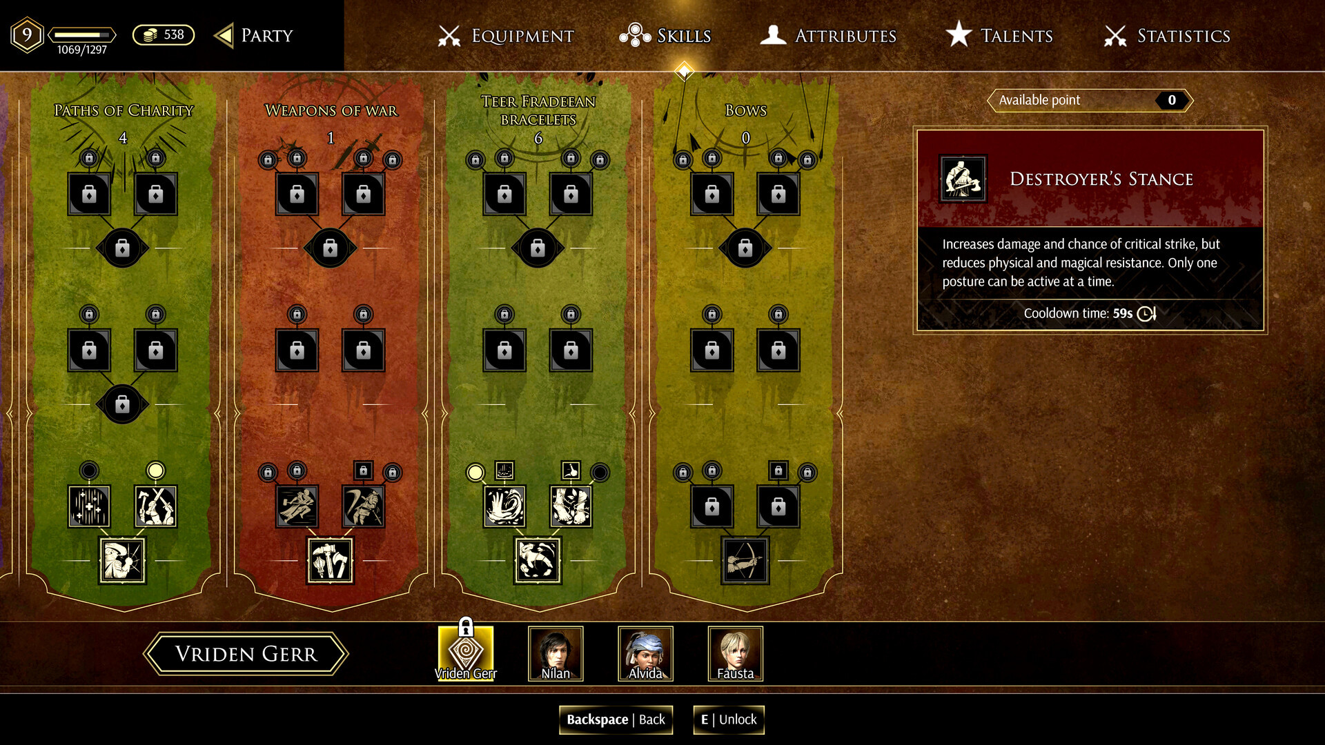 Greedfall 2 - A sample of the game's skill trees.