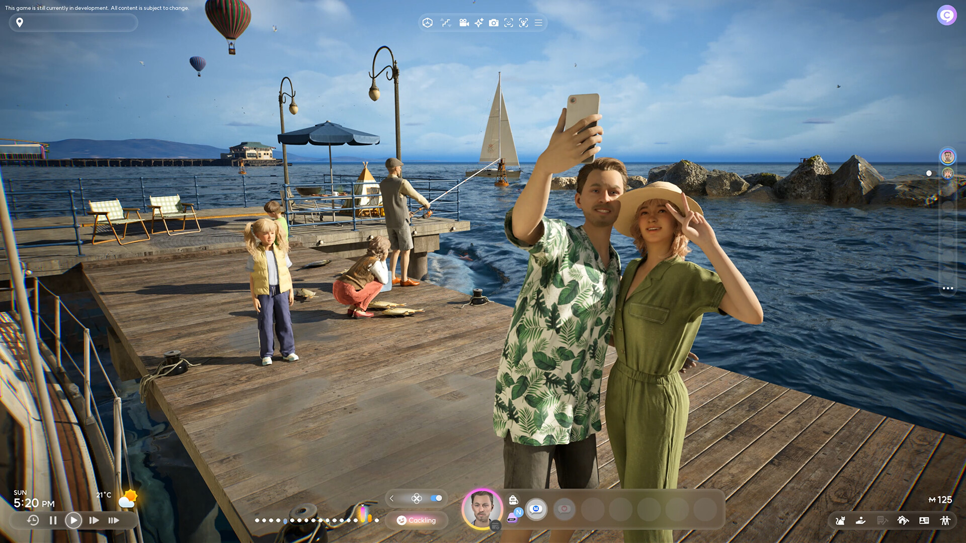 Several people taking selfies on a pier in InZOI.