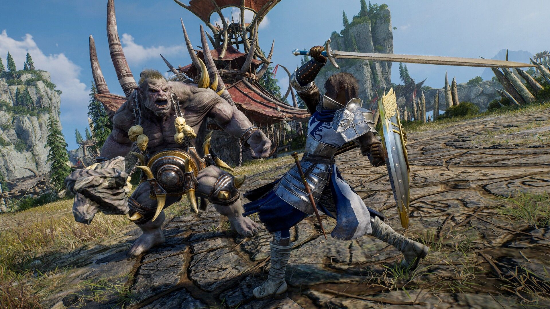 Throne and Liberty servers: a man fighting an orc creature