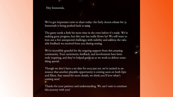 The full text from the delay announcement post.