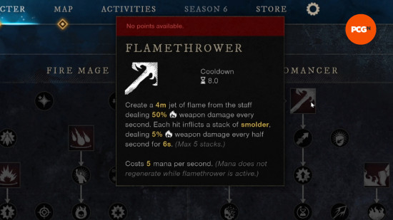 the flamethrower skill tooltip from new world