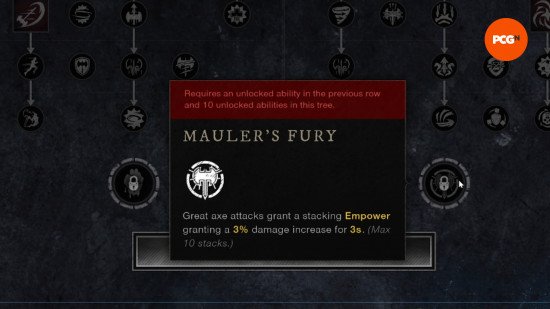 close up of the mauler's fury passive in new world