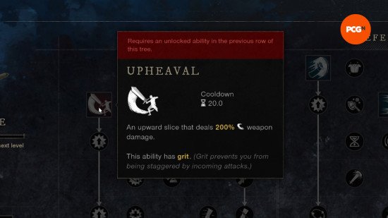 a tooltip of the upheaval skill in new world