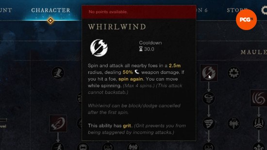 a tooltip showing the whirlwind skill in new world