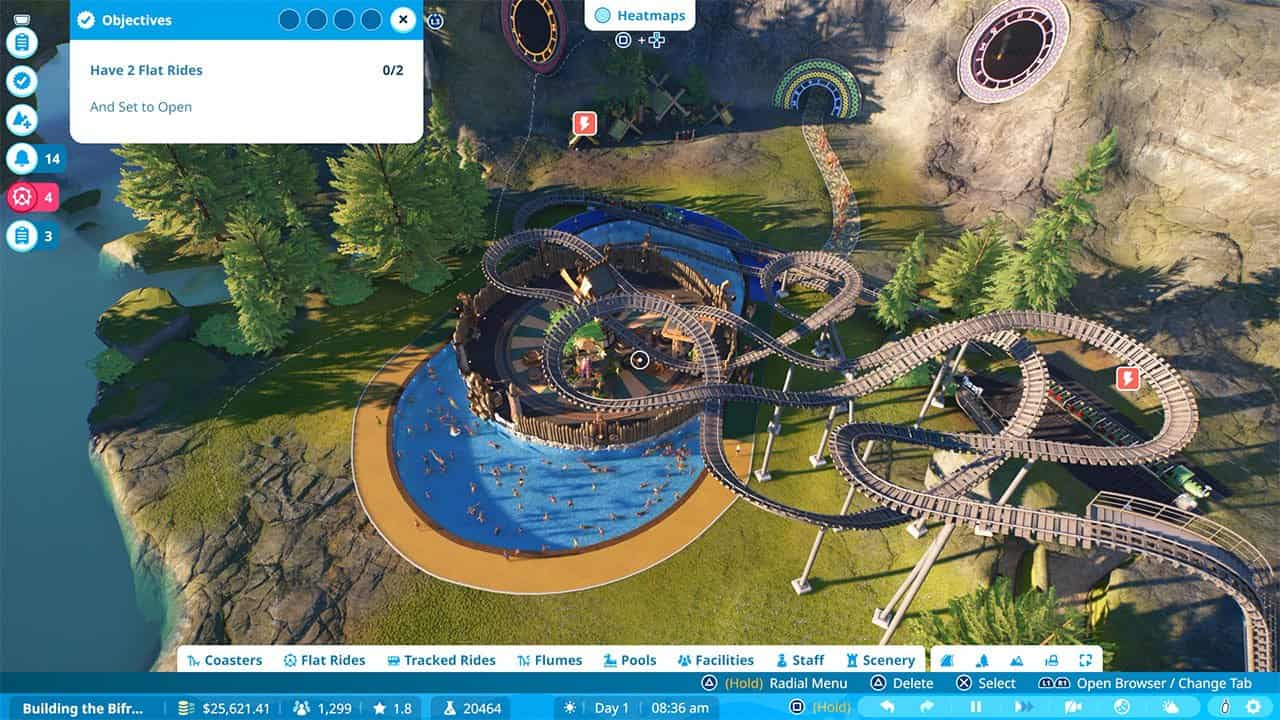 An image showing a combination of rides all smashed together in a single place. Mechanically, it works, but aesthetically it ruins the experience