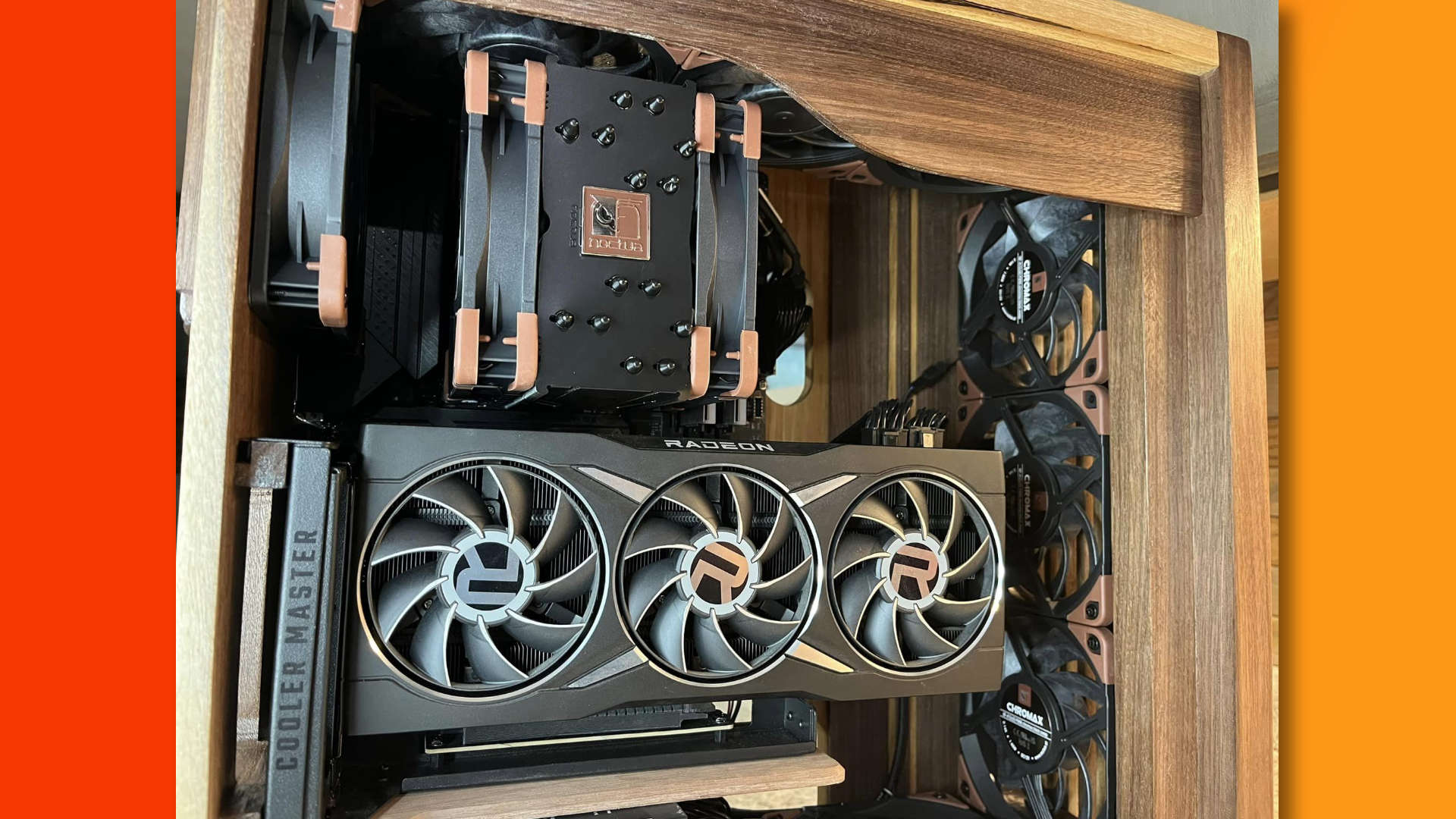 Jason Balok's walnut PC build with open case