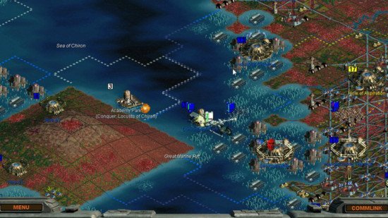 Best 4X games: a river between two land masses in Sid Meier's Alpha Centauri