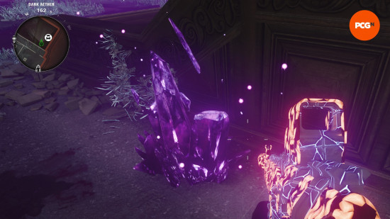 A player aims their gun at a Dark Aether crystal, breaking which is one of the ways to get the Black Ops 6 Zombies Ray Gun Wonder Weapon.