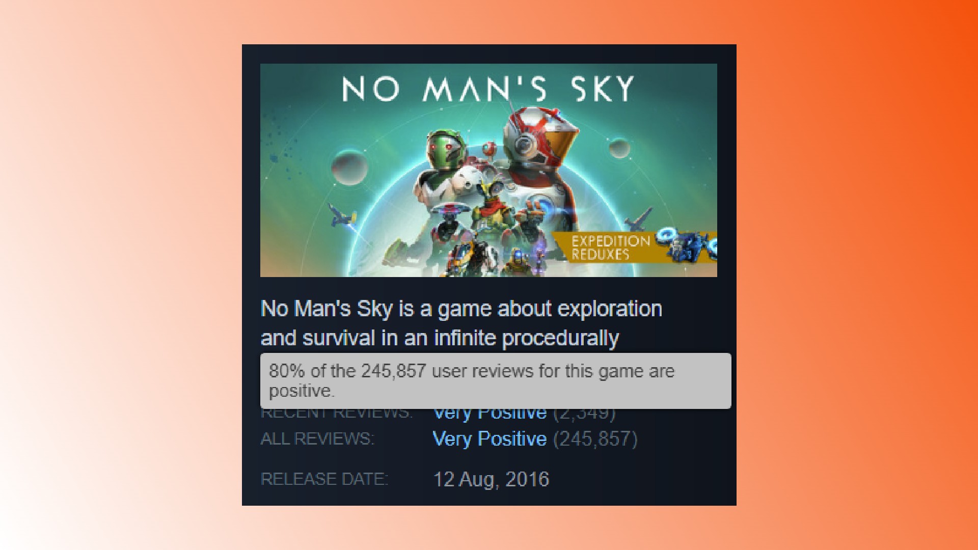 No Man's Sky Steam reviews; A summary of Steam review for space game No Man's Sky