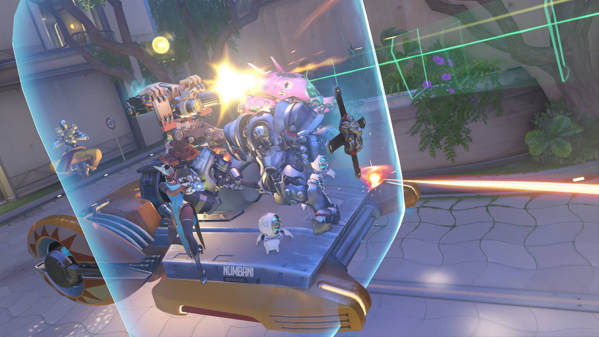 Overwatch Classic is coming, but only for a limited time: An image of Overwatch characters behind a shield on Numbani