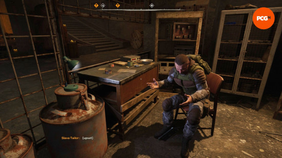 Stalker 2 review: a person sitting in a chair drops their PDA.