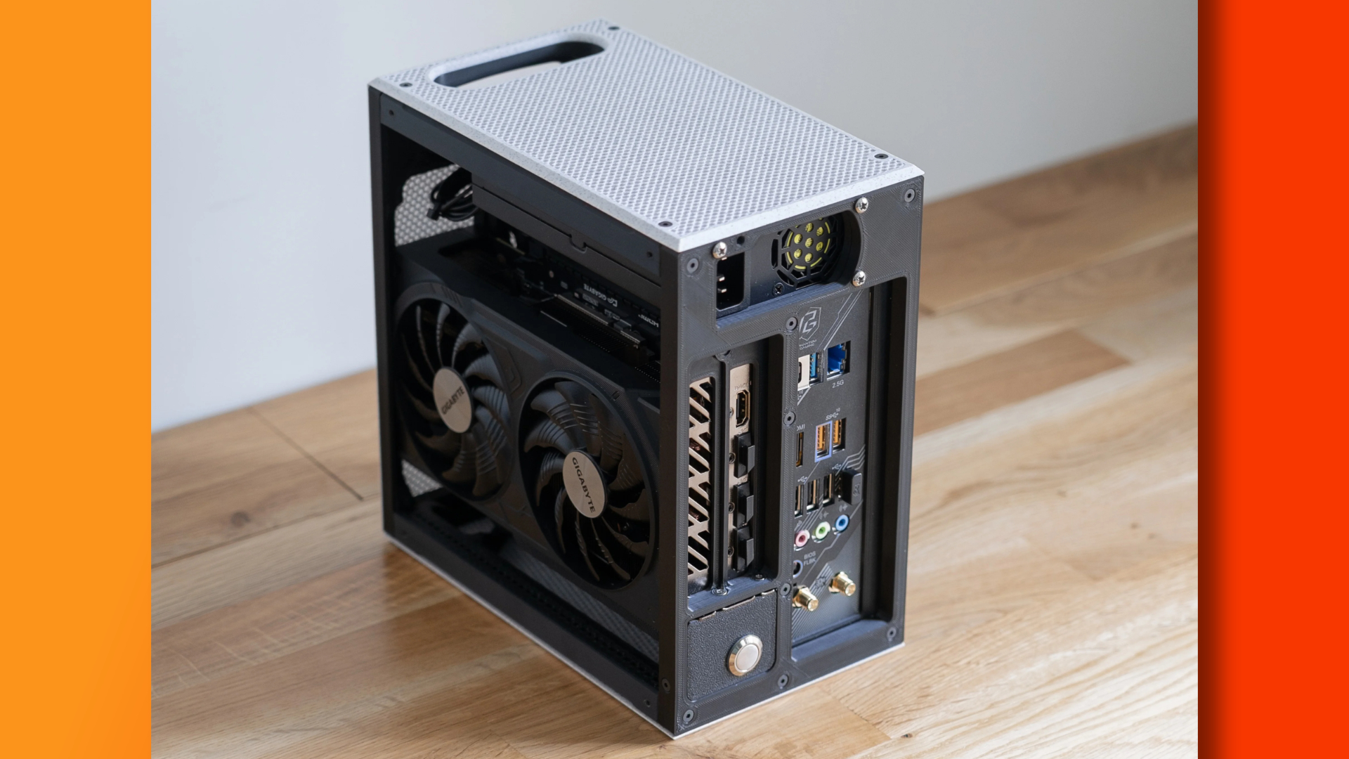 3D printed gaming PC with rear I/O shown.