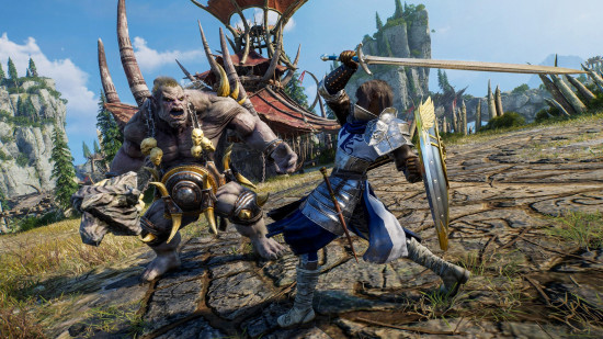 Free Steam games: a warrior fighting an orc-like monster in Throne and Liberty