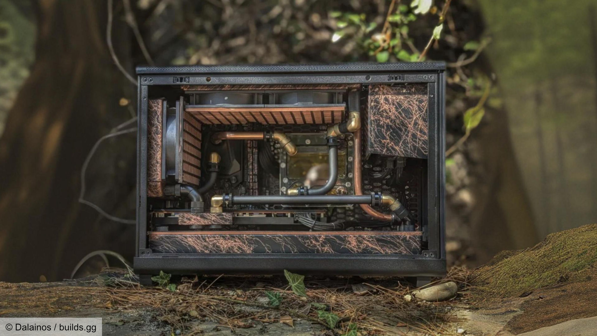 Rustic, nature themed gaming PC build using AMD components