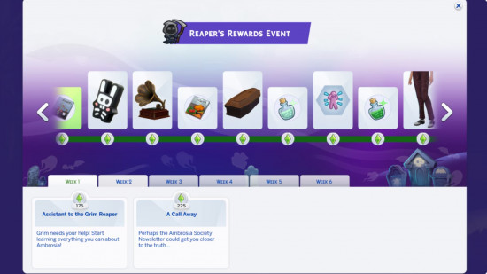 the sims 4 life and death reapers rewards event screen