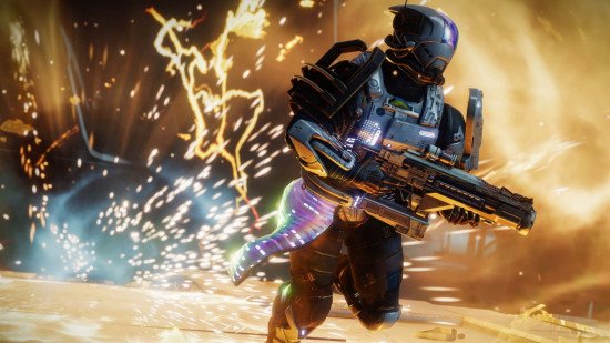 Destiny 2 improvements: a guardian runs from an explosion