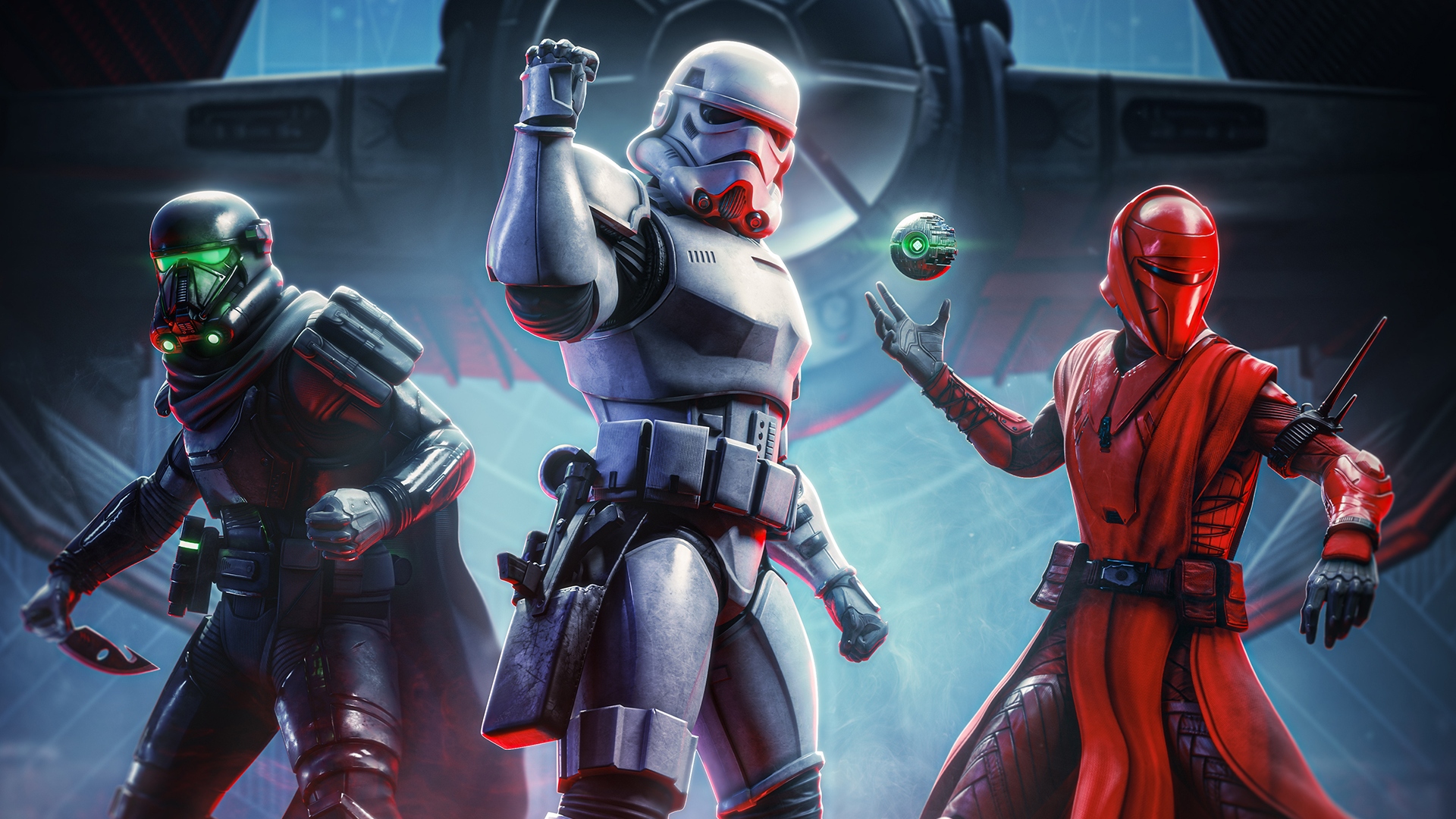 Destiny 2 Star Wars: Artwork of the three Destiny 2 Star Wars armor sets that show Guardians as black, white, and red stormtroopers