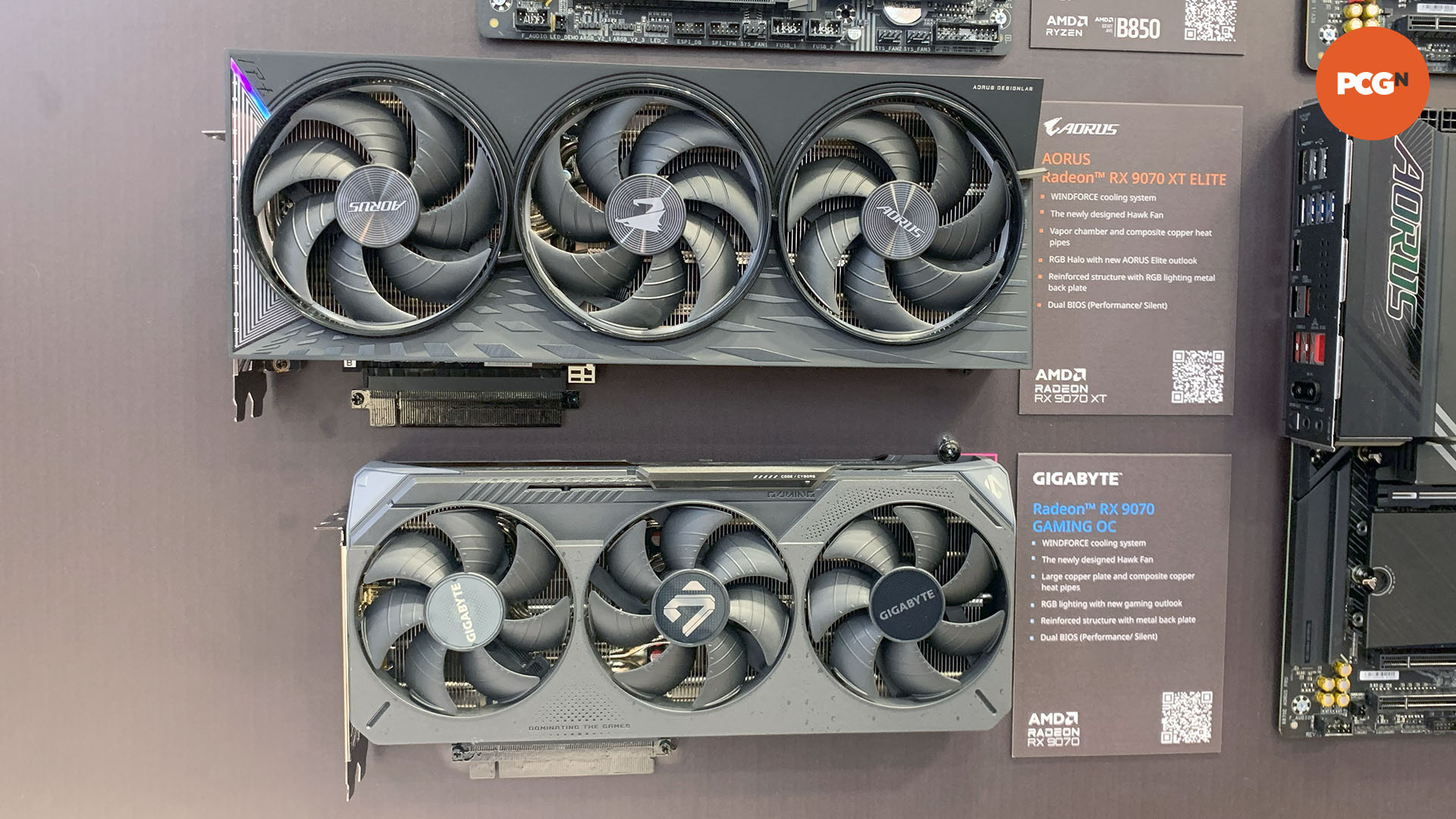 Gigabyte AMD Radeon RX 9070 XT and 9070 graphics cards at CES 2025.