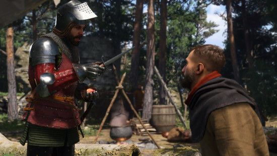 Kingdom Come Deliverance 2 preview: a bandit interrogating a prisoner.