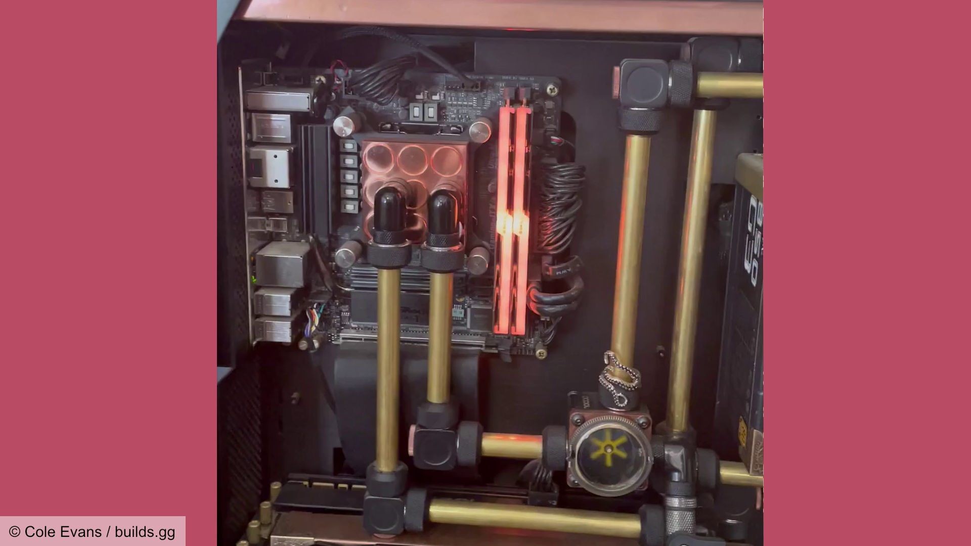 Brass cooling pipes used in the Verne-inspired Steampunk gaming PC build