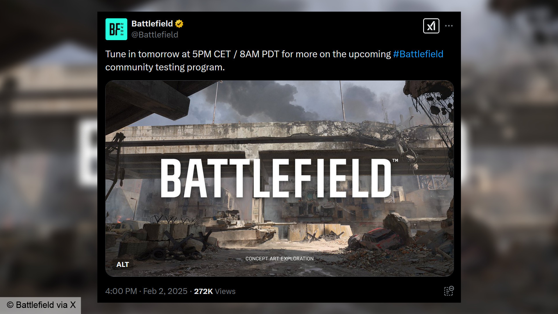 Battlefield social media post - 