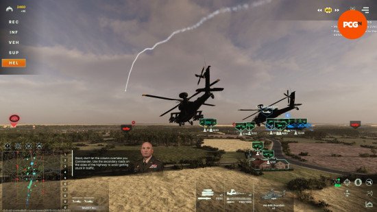 Broken Arrow preview: two modern attack helicopters flying in formation.