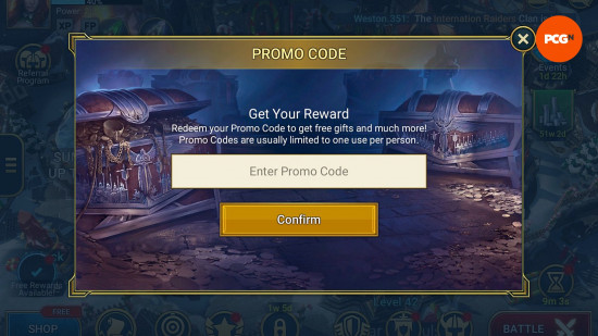 Raid codes: The redemption screen in-game for Raid Shadow Legends codes.