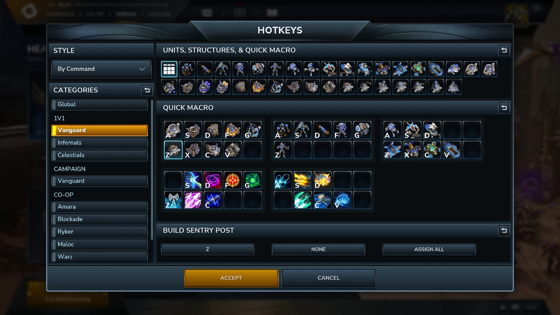 Stormgate - New menu for customizing hotkeys.