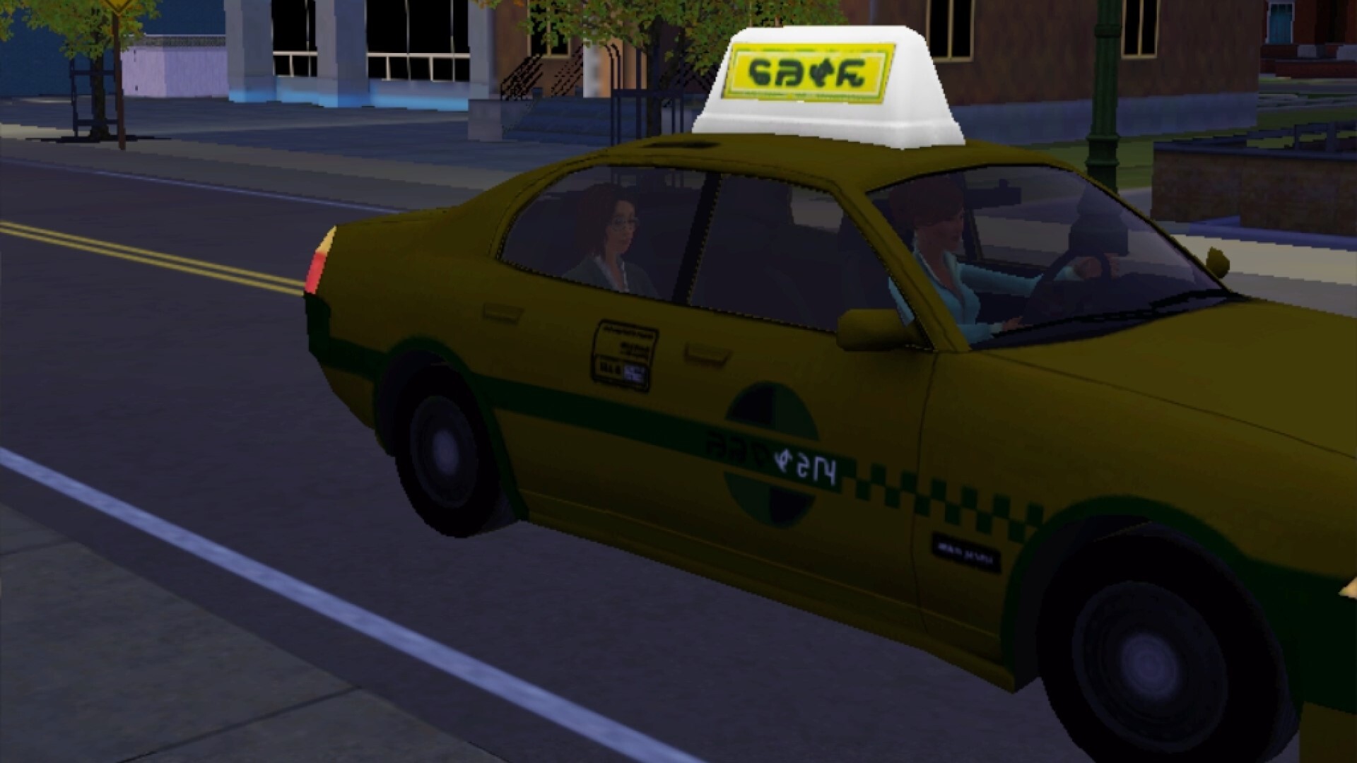 Side view of a taxi in The Sims.