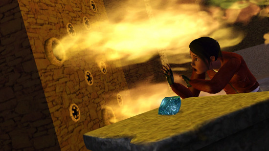 A woman exploring a deadly tomb from The Sims.