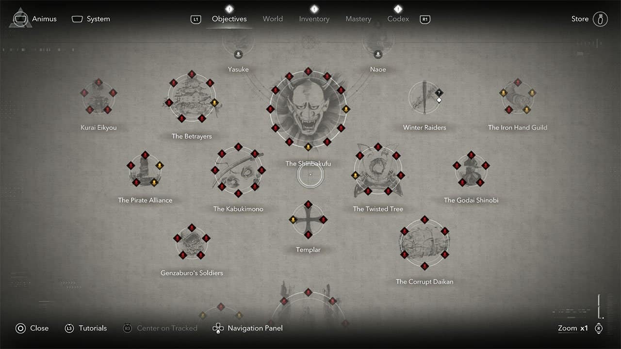 An image showing the mission structure of Assassin's Creed Shadows