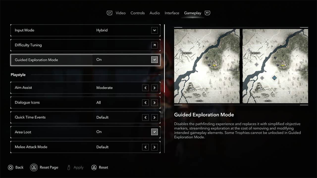 An image showing the Guided Mode features of Assassin's Creed Shadows