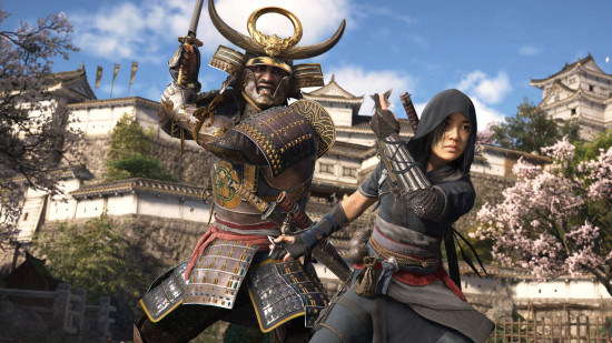 An image of Yasuke and Naoe from Assassin's Creed Shadows getting ready to fight together