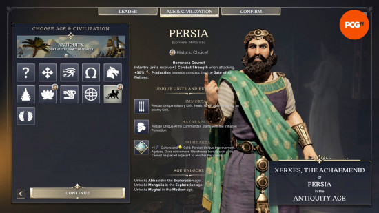 The stats page for Persia, one of the best Civilization 7 Civs.