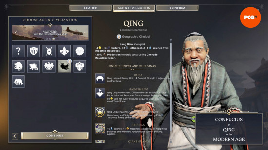 The stats page for Qing, one of the best Civilization 7 Civs.