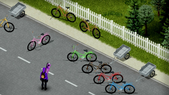 Colorful bicycles line the road in Braven's Bicycles, one of the best Project Zomboid mods.